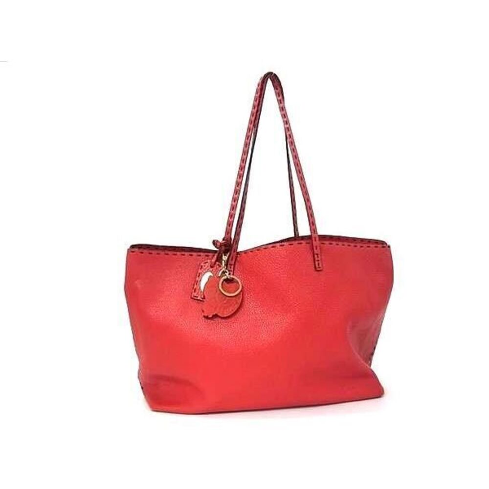 FENDI Selleria Leather Tote Bag Shoulder Red